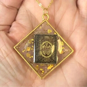 Handmade Diamond Book Lover Reader Teacher Librarian Writer Gold Necklace New